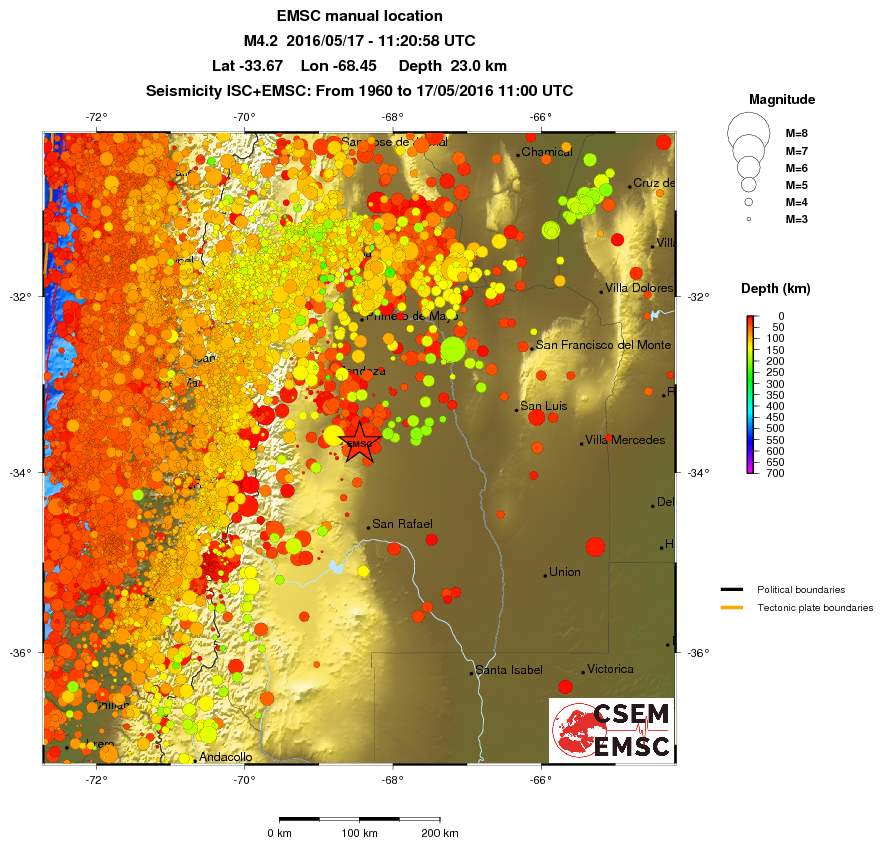 regional depth historical seismicity