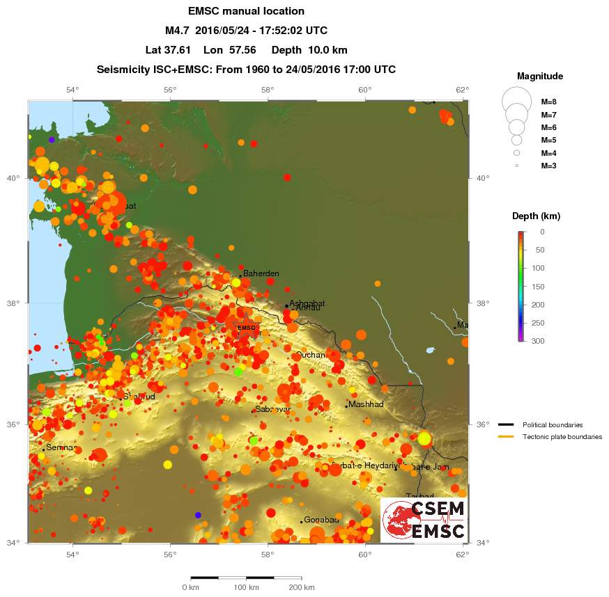 regional depth historical seismicity