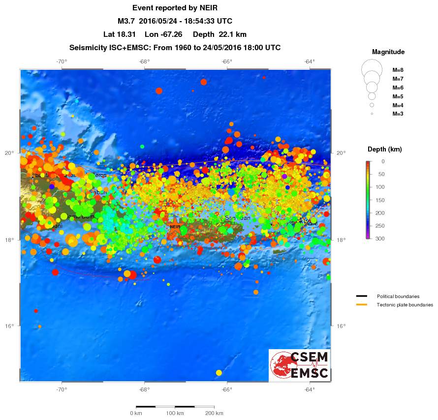 regional depth historical seismicity