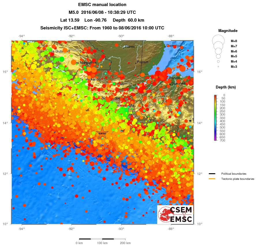 regional depth historical seismicity