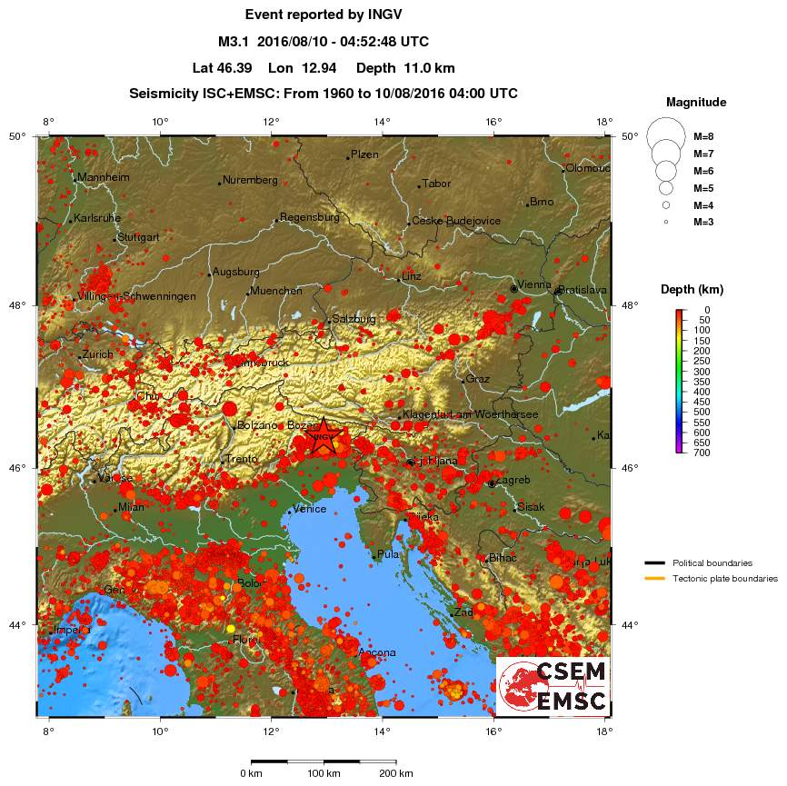 regional depth historical seismicity