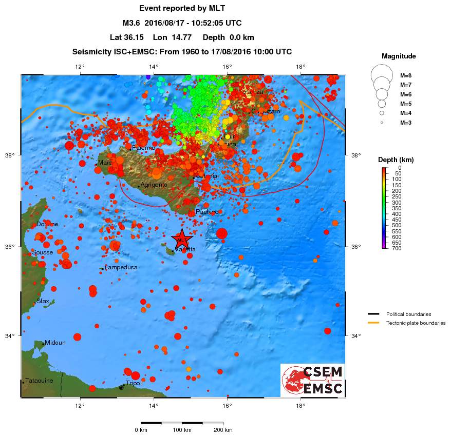 regional depth historical seismicity