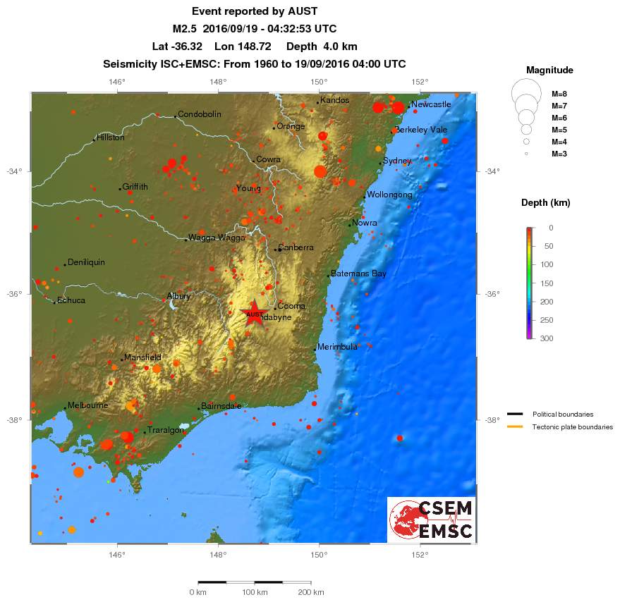 regional depth historical seismicity