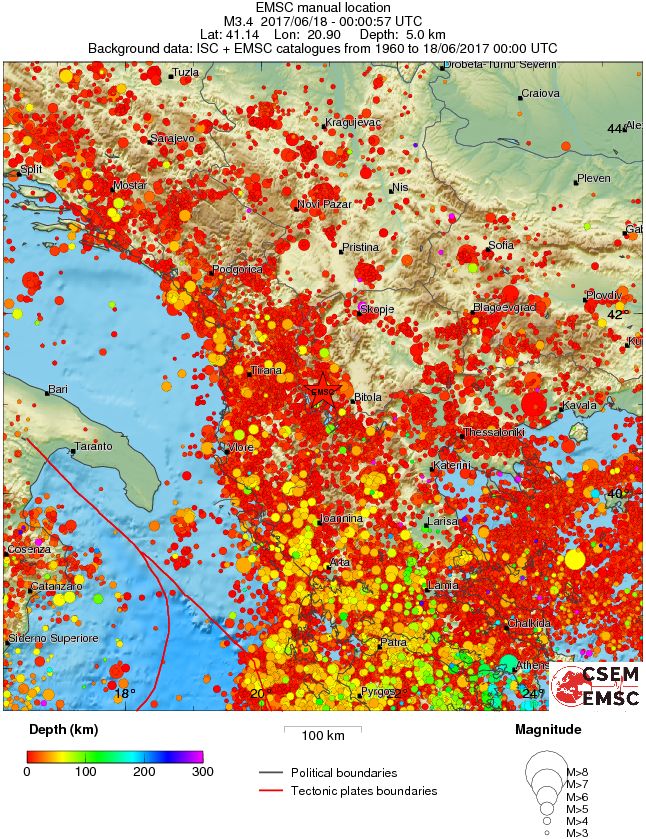 regional depth historical seismicity