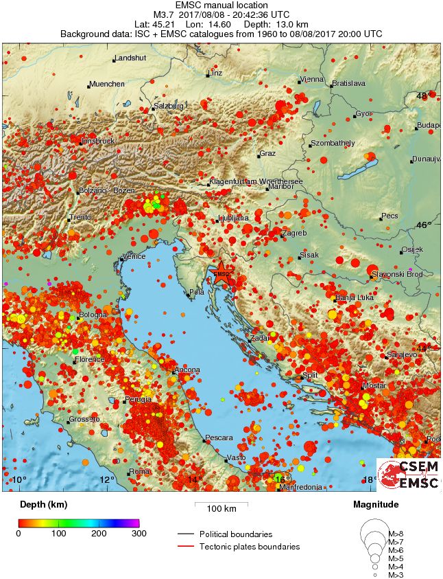 regional depth historical seismicity