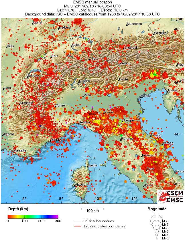 regional depth historical seismicity