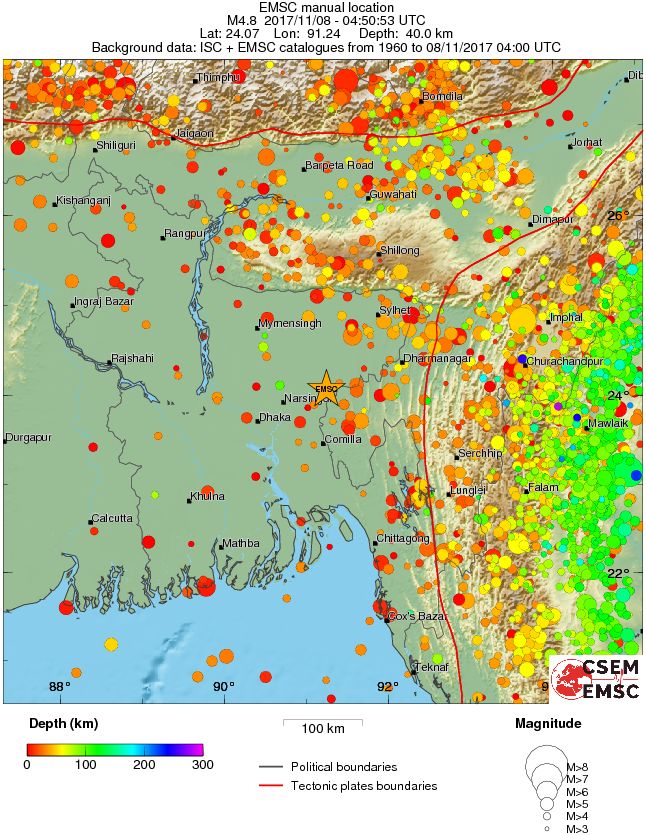 regional depth historical seismicity
