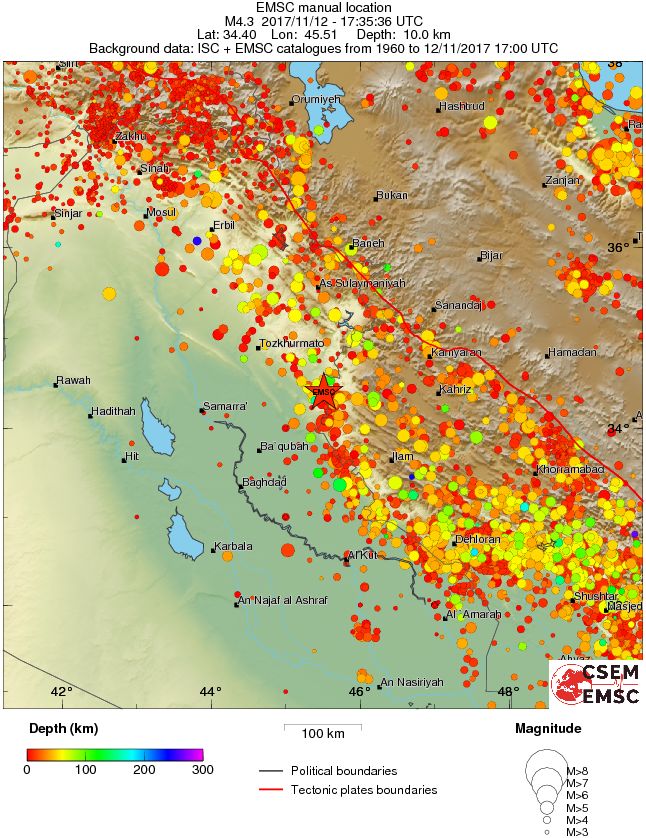 regional depth historical seismicity