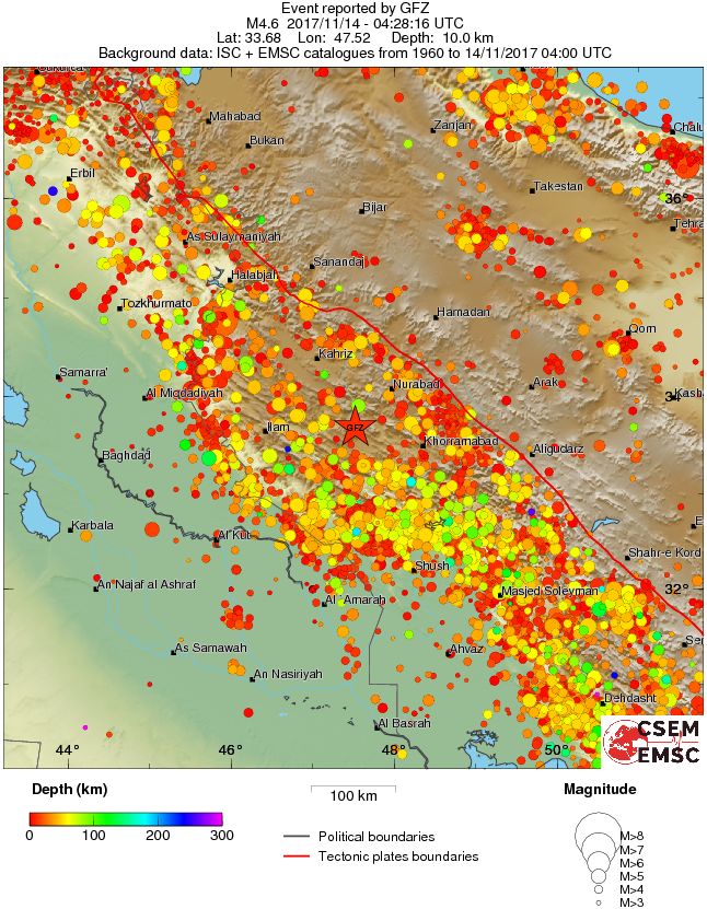 regional depth historical seismicity