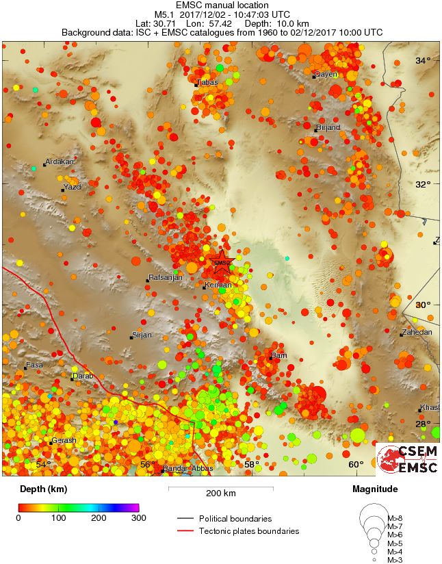 regional depth historical seismicity