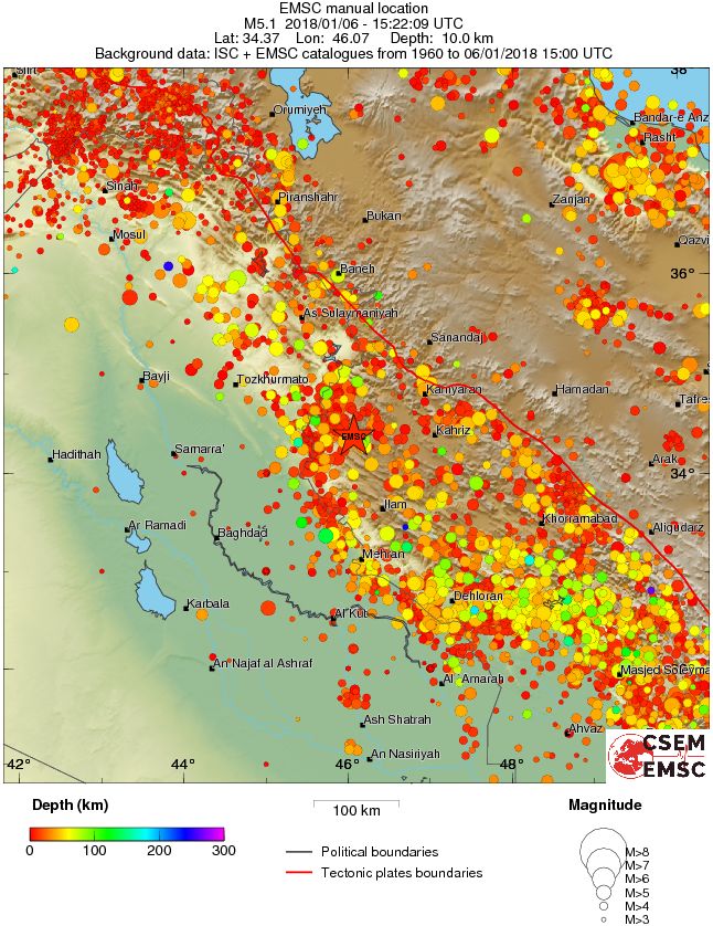 regional depth historical seismicity