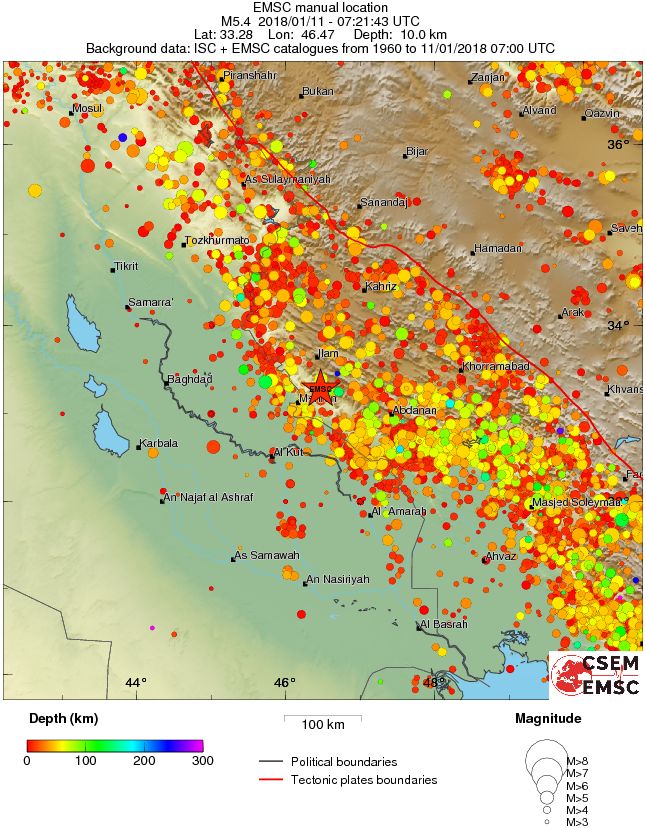 regional depth historical seismicity