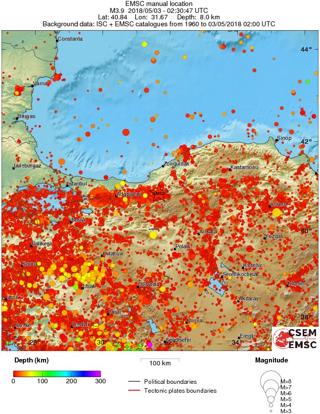 regional depth historical seismicity