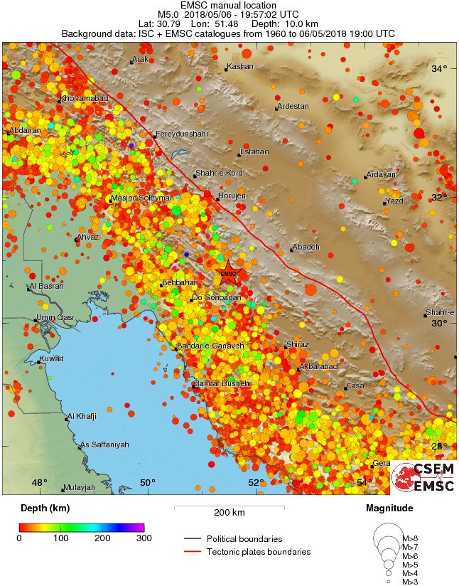 regional depth historical seismicity