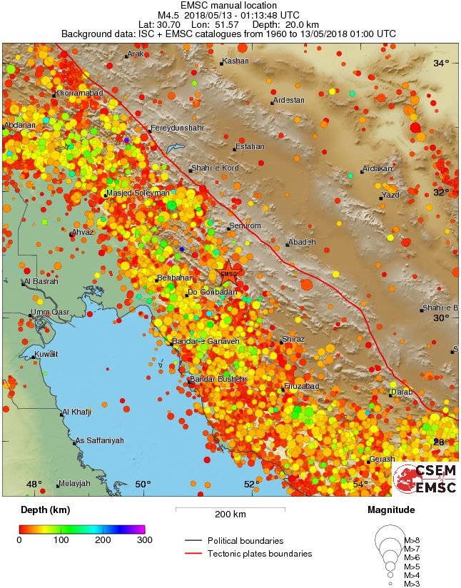 regional depth historical seismicity