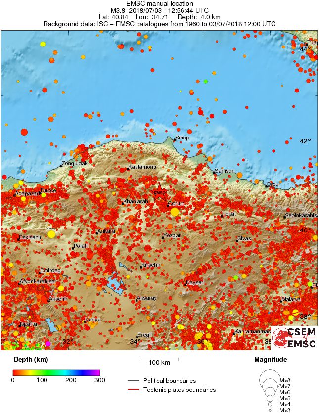 regional depth historical seismicity