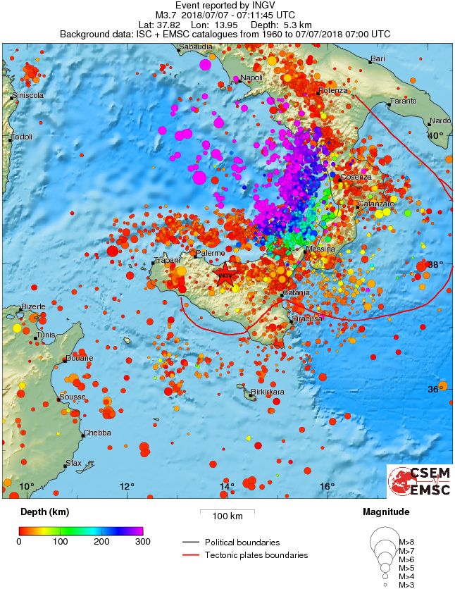 regional depth historical seismicity