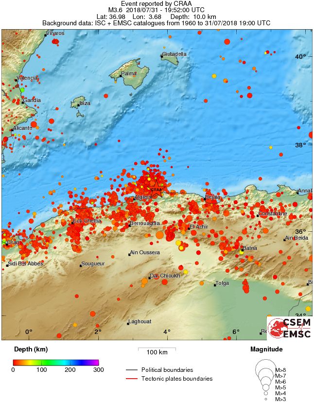 regional depth historical seismicity