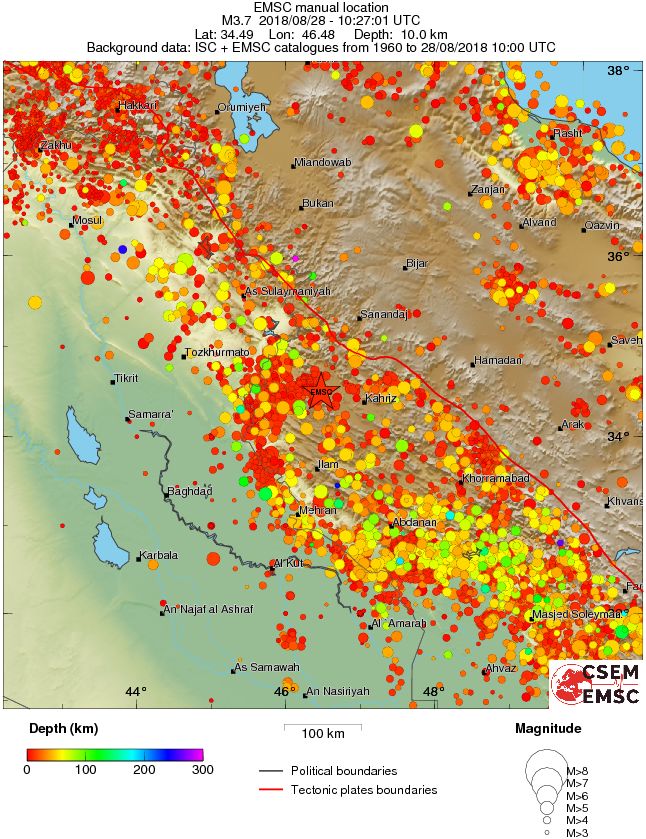 regional depth historical seismicity