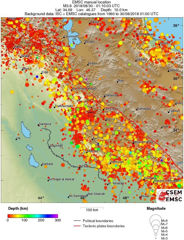 regional depth historical seismicity