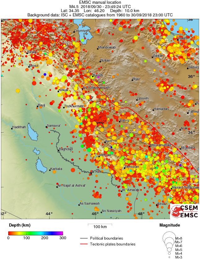 regional depth historical seismicity