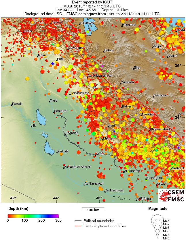 regional depth historical seismicity