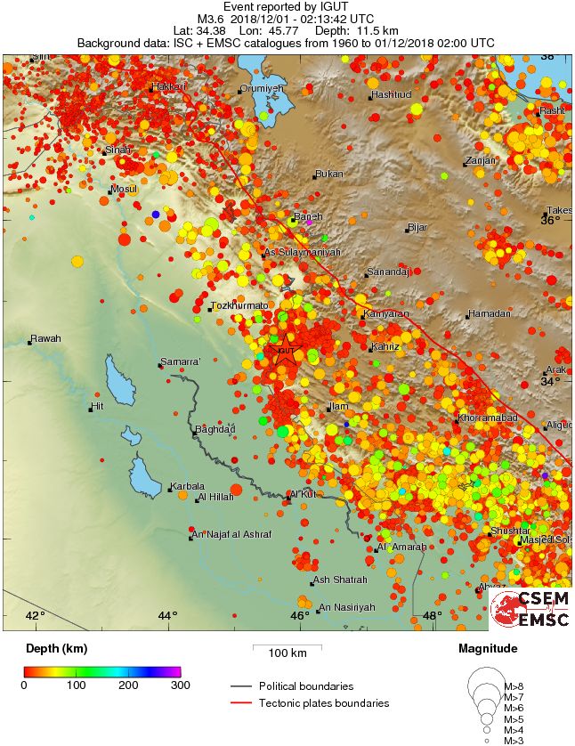 regional depth historical seismicity