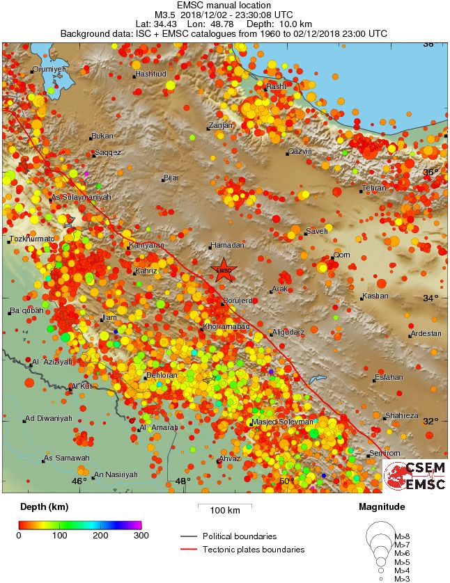 regional depth historical seismicity