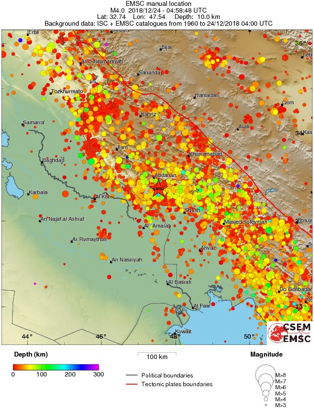 regional depth historical seismicity