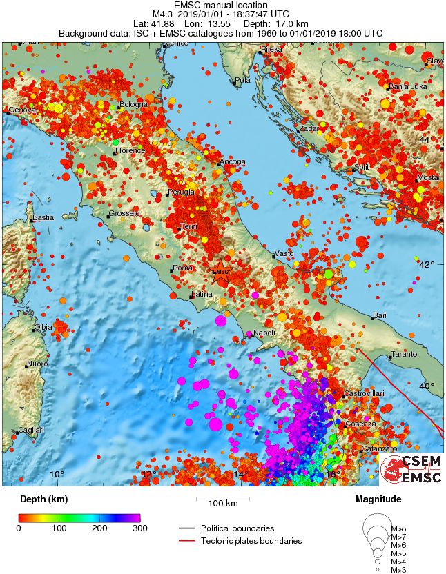 regional depth historical seismicity