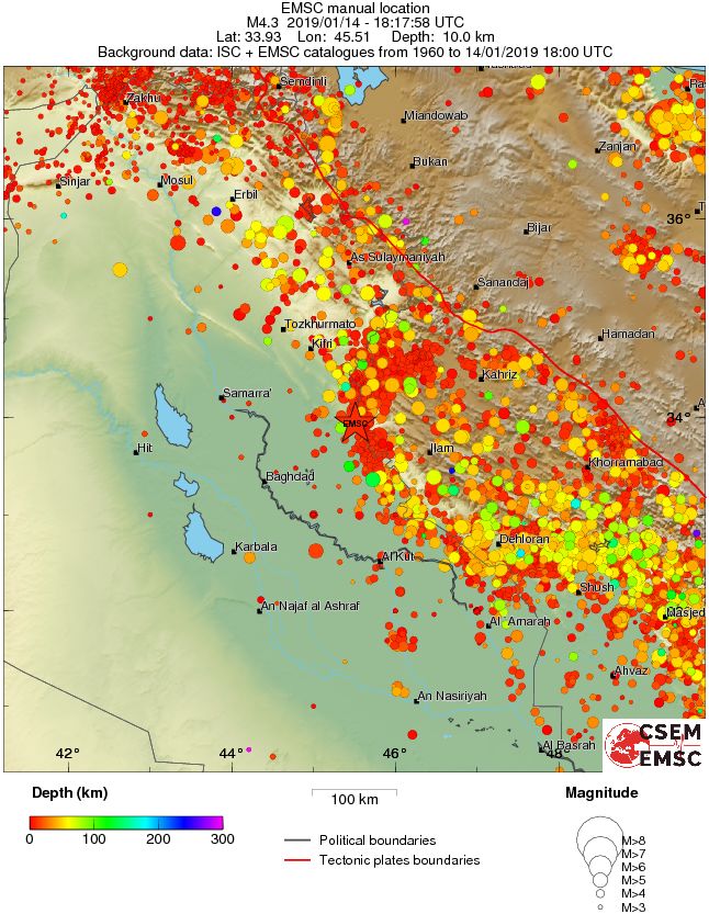 regional depth historical seismicity