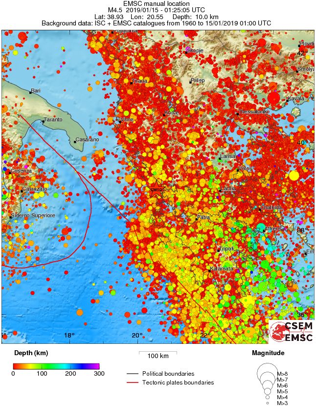 regional depth historical seismicity