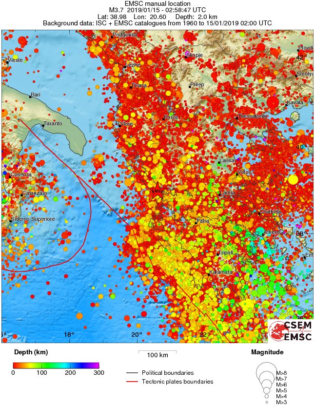 regional depth historical seismicity
