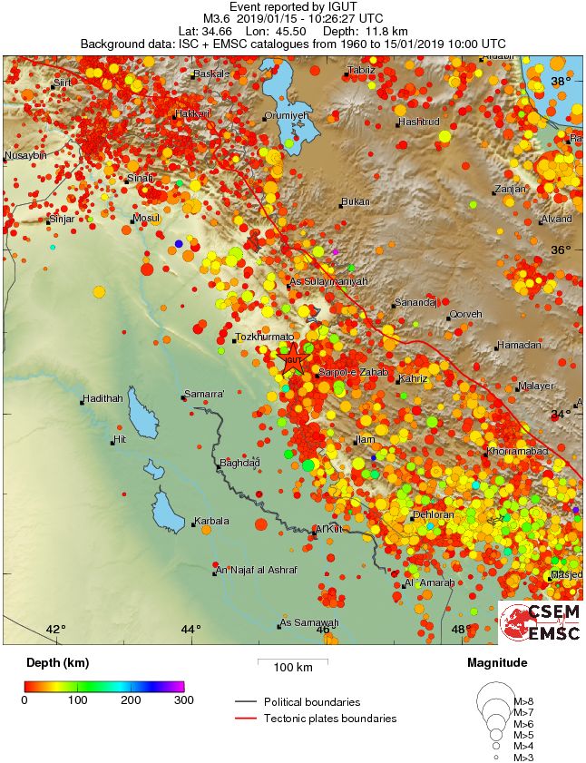 regional depth historical seismicity