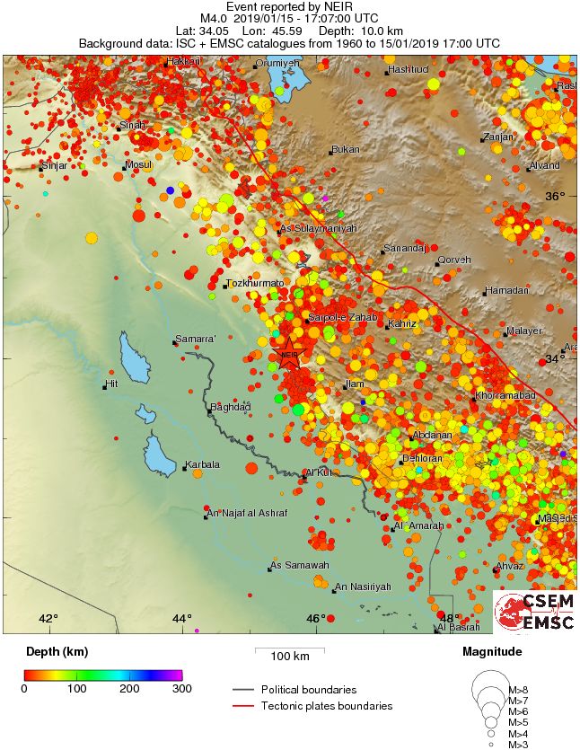 regional depth historical seismicity