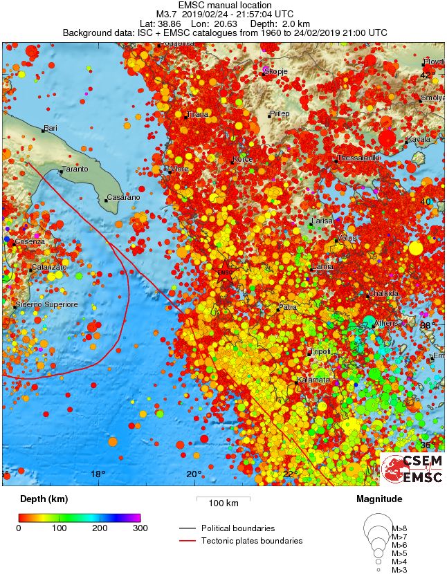 regional depth historical seismicity
