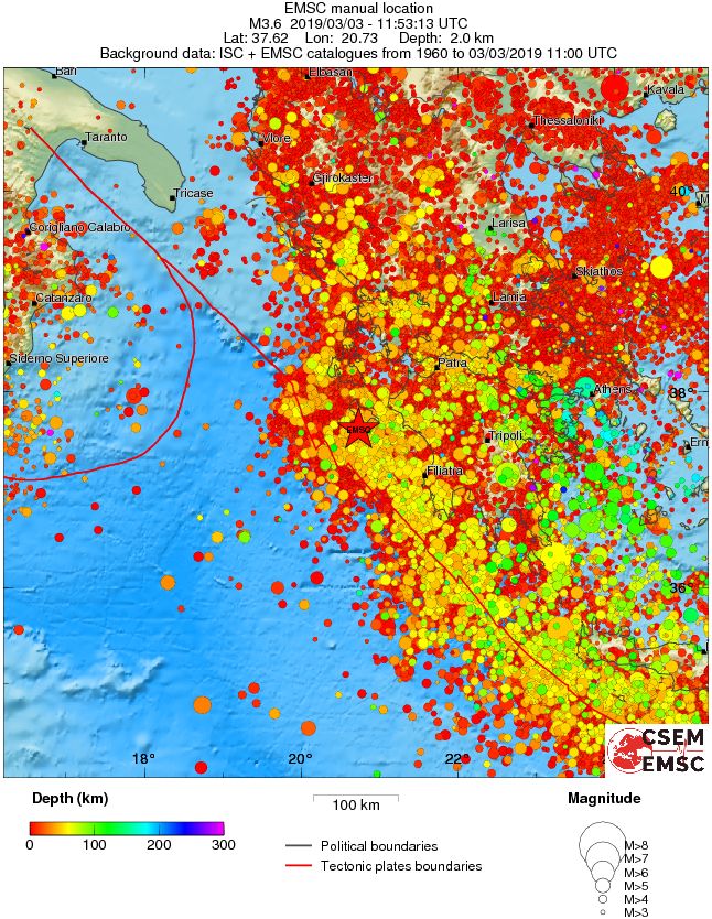 regional depth historical seismicity