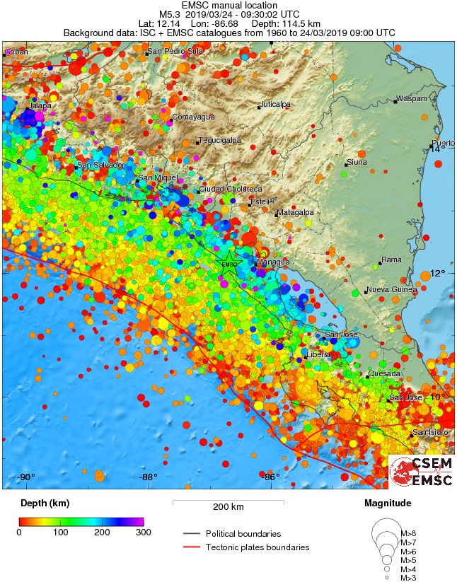 regional depth historical seismicity