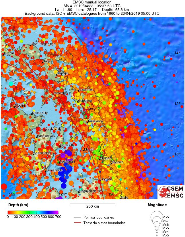 regional depth historical seismicity
