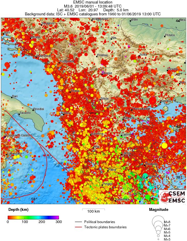 regional depth historical seismicity
