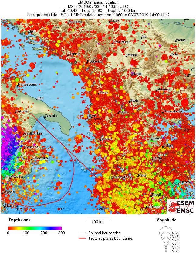 regional depth historical seismicity