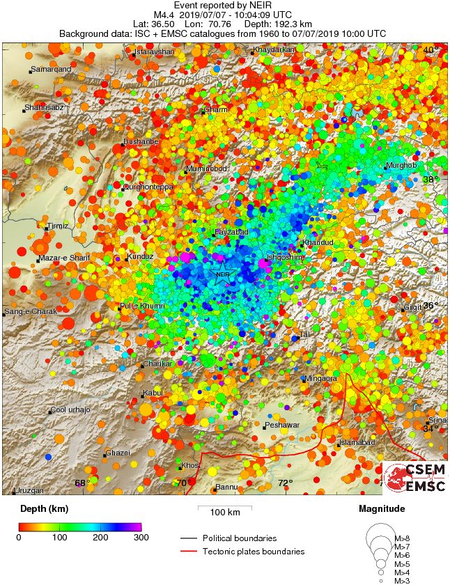 regional depth historical seismicity