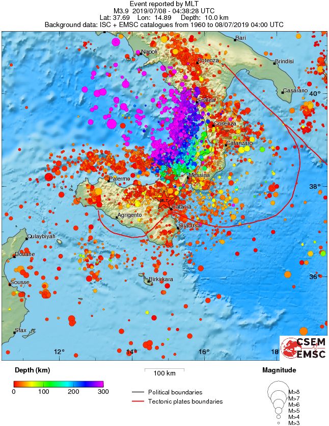 regional depth historical seismicity