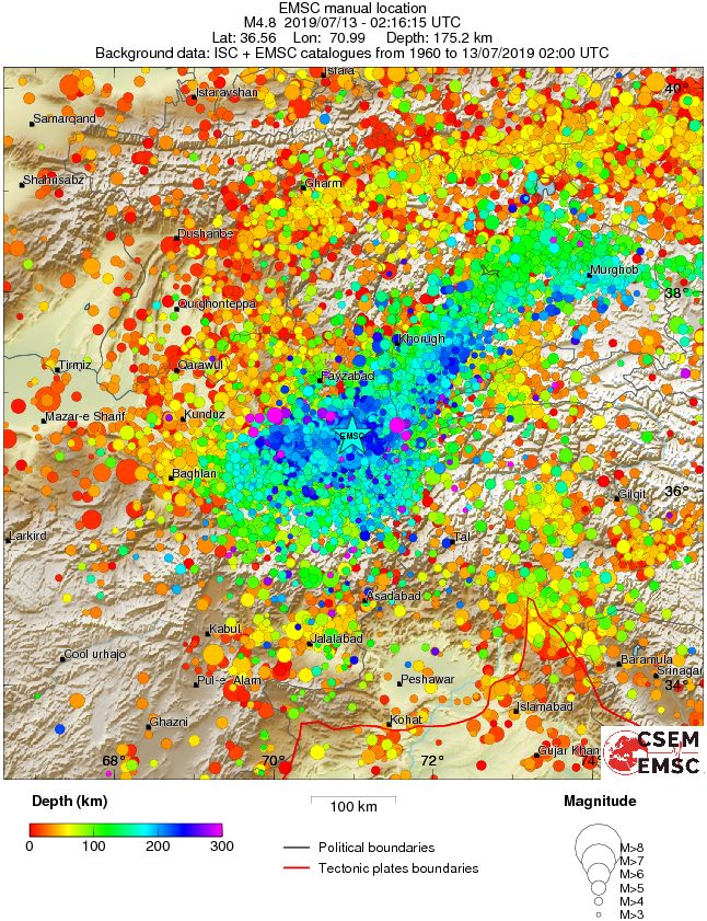 regional depth historical seismicity