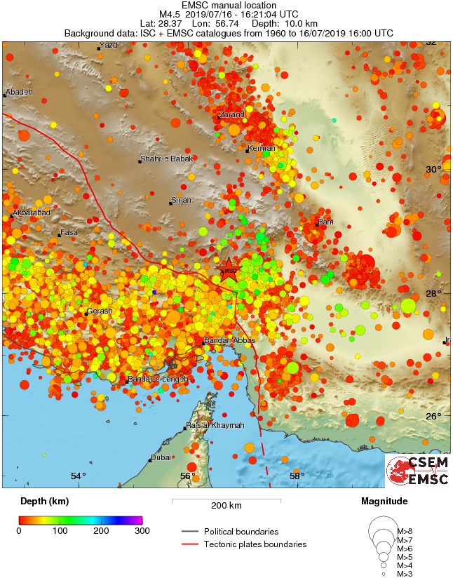 regional depth historical seismicity