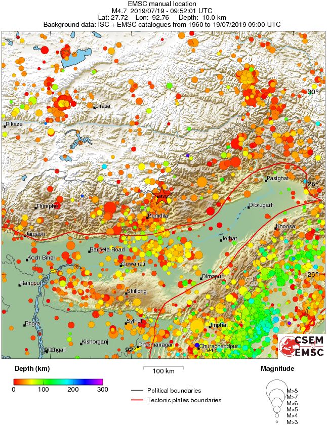 regional depth historical seismicity