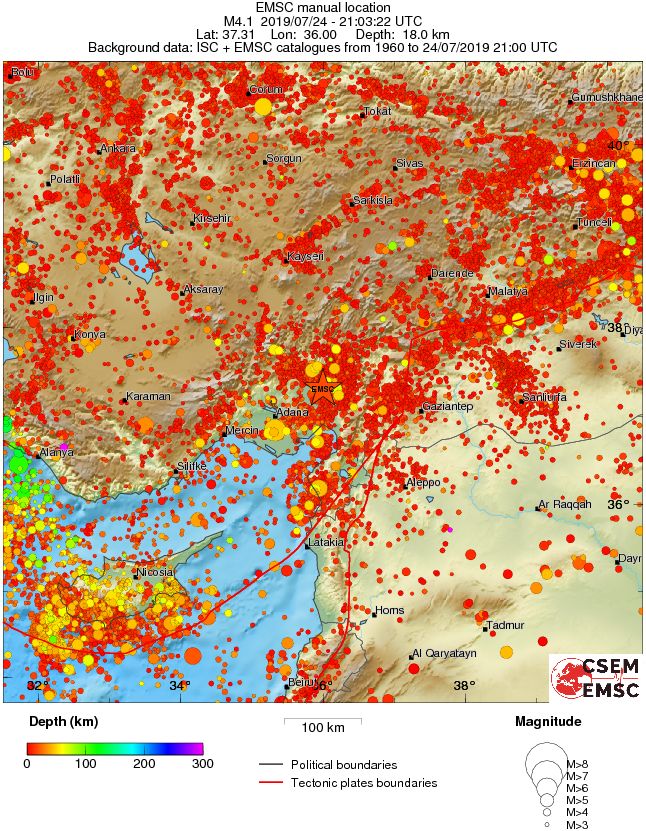 regional depth historical seismicity