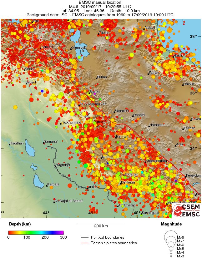regional depth historical seismicity