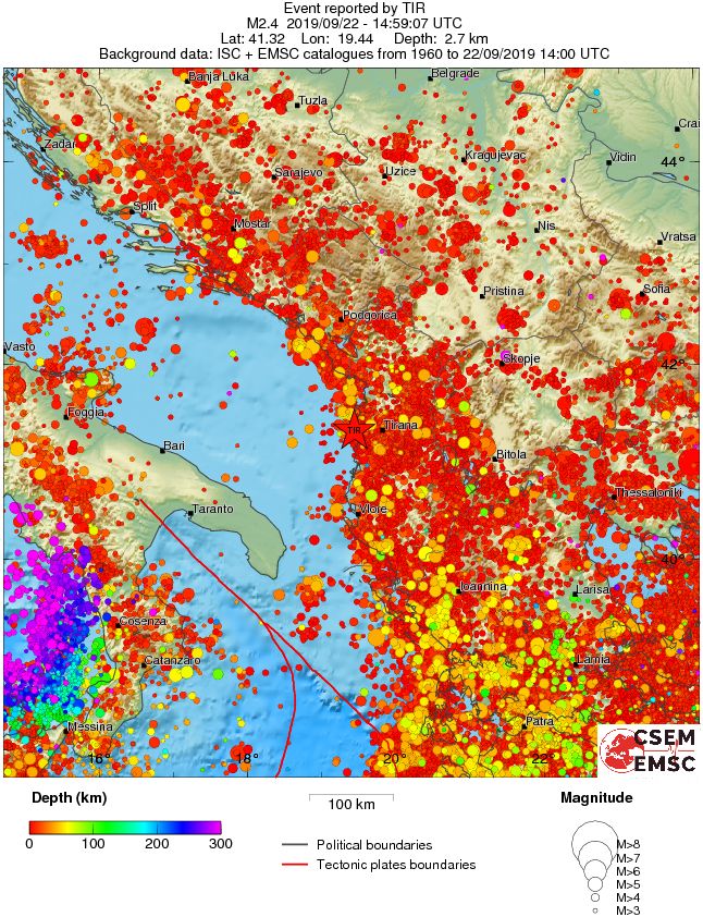regional depth historical seismicity