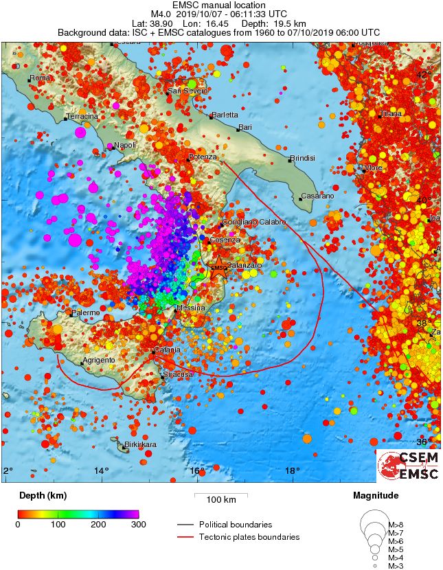 regional depth historical seismicity